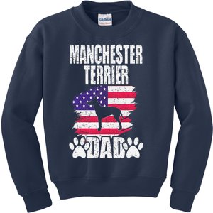 Manchester Terrier Dad Dog Lover American Us Flag Kids Sweatshirt