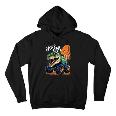 Monster Truck Dinosaur T Rex 4th Birthday Boy 4 Year Old Hoodie