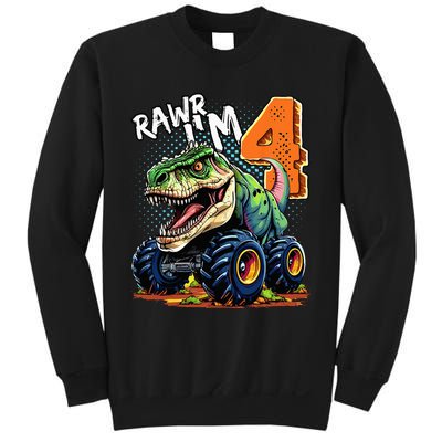 Monster Truck Dinosaur T Rex 4th Birthday Boy 4 Year Old Sweatshirt