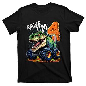 Monster Truck Dinosaur T Rex 4th Birthday Boy 4 Year Old T-Shirt