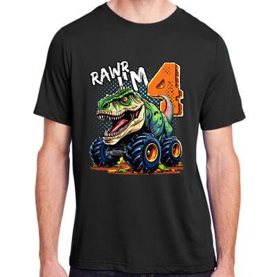 Monster Truck Dinosaur T Rex 4th Birthday Boy 4 Year Old Adult ChromaSoft Performance T-Shirt