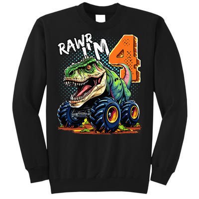 Monster Truck Dinosaur T Rex 4th Birthday Boy 4 Year Old Tall Sweatshirt