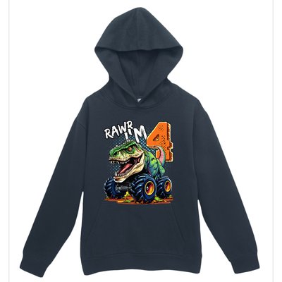 Monster Truck Dinosaur T Rex 4th Birthday Boy 4 Year Old Urban Pullover Hoodie