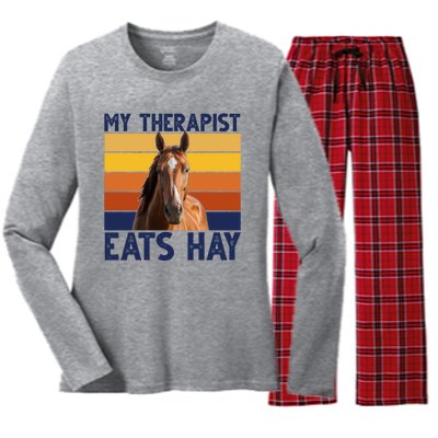 My Therapist Eats Hay Funny Horse Lover Women's Long Sleeve Flannel Pajama Set 