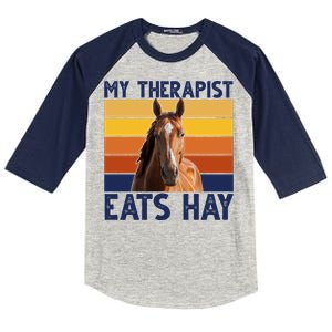 My Therapist Eats Hay Funny Horse Lover Kids Colorblock Raglan Jersey