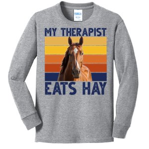 My Therapist Eats Hay Funny Horse Lover Kids Long Sleeve Shirt