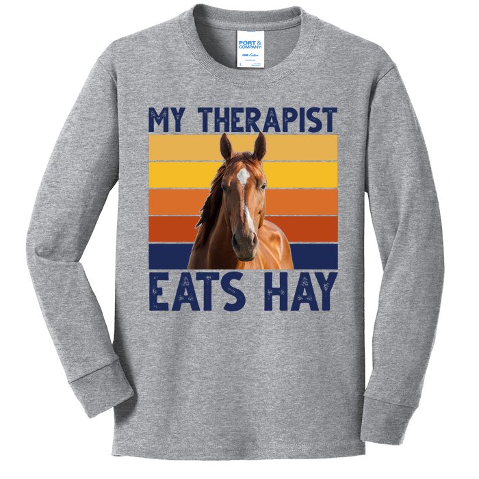 My Therapist Eats Hay Funny Horse Lover Kids Long Sleeve Shirt