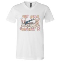 Med Tech Easter Nurse Retro Medication Aide V-Neck T-Shirt