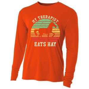 My Therapist Eats Hay Funny Horseback Riding Retro Gift Cooling Performance Long Sleeve Crew