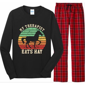 My Therapist Eats Hay Funny Horseback Riding Retro Gift Long Sleeve Pajama Set