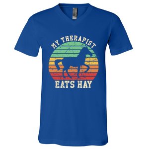 My Therapist Eats Hay Funny Horseback Riding Retro Gift V-Neck T-Shirt