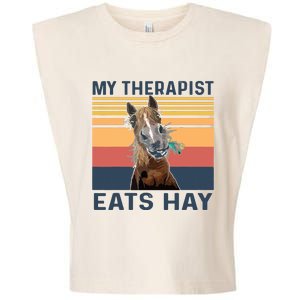 My Therapist Eats Hay Funny Horse Lover Garment-Dyed Women's Muscle Tee