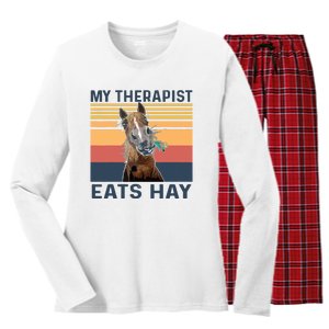 My Therapist Eats Hay Funny Horse Lover Women's Long Sleeve Flannel Pajama Set 