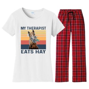 My Therapist Eats Hay Funny Horse Lover Women's Flannel Pajama Set