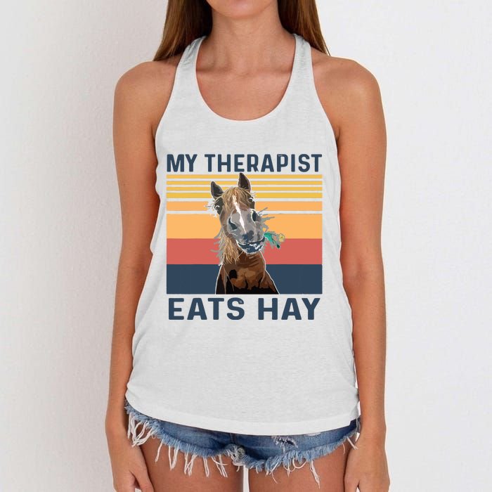 My Therapist Eats Hay Funny Horse Lover Women's Knotted Racerback Tank