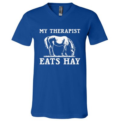 My Therapist Eats Hay Grazing Horse Equestrian V-Neck T-Shirt