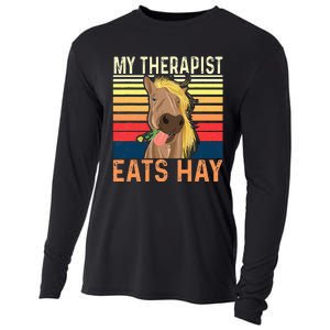 My Therapist Eats Hay Horse Lover Equestrian Horse Rider Cooling Performance Long Sleeve Crew