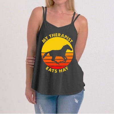 My Therapist Eats Hay Vintage Retro Horse Riding Lover Women's Strappy Tank