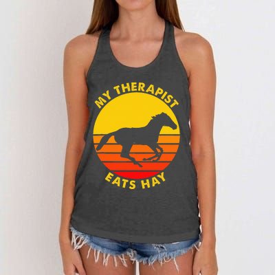 My Therapist Eats Hay Vintage Retro Horse Riding Lover Women's Knotted Racerback Tank