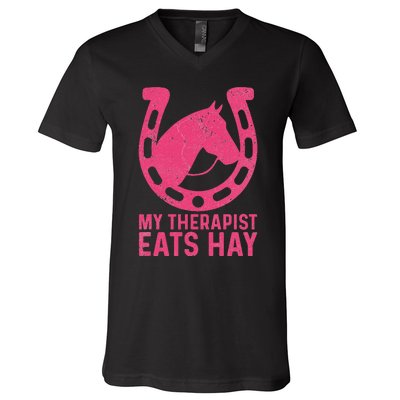 My Therapist Eats Hay Horse Equestrian Lover V-Neck T-Shirt