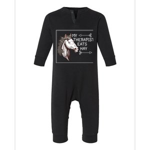 My Therapist Eats Hay English Riding Dressage Horse Rider Gift Infant Fleece One Piece