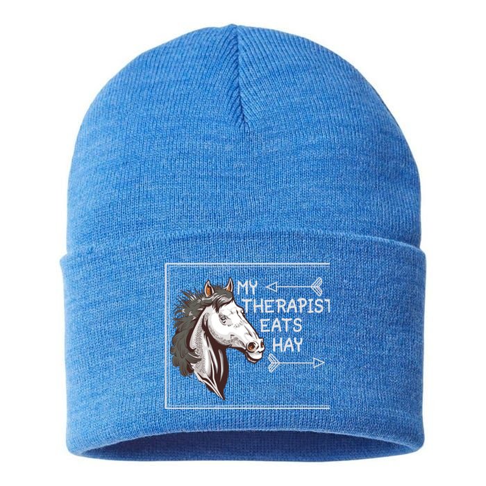 My Therapist Eats Hay English Riding Dressage Horse Rider Gift Sustainable Knit Beanie