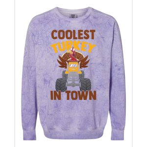 Monster Truck Funny Coolest Turkey In Town Thanksgiving Gift Colorblast Crewneck Sweatshirt