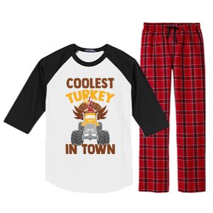 Monster Truck Funny Coolest Turkey In Town Thanksgiving Gift Raglan Sleeve Pajama Set