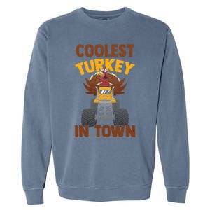 Monster Truck Funny Coolest Turkey In Town Thanksgiving Gift Garment-Dyed Sweatshirt