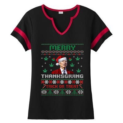 Merry Thanksgiving Funny Joe Biden Christmas Ugly Sweater Ladies Halftime Notch Neck Tee