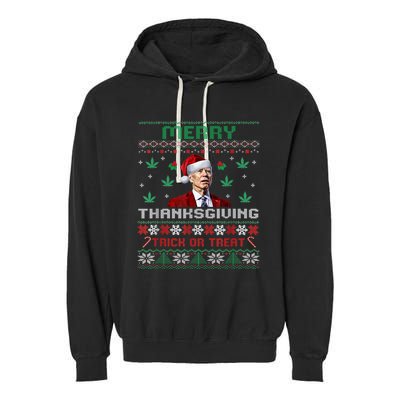 Merry Thanksgiving Funny Joe Biden Christmas Ugly Sweater Garment-Dyed Fleece Hoodie