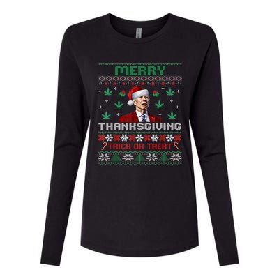 Merry Thanksgiving Funny Joe Biden Christmas Ugly Sweater Womens Cotton Relaxed Long Sleeve T-Shirt