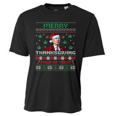 Merry Thanksgiving Funny Joe Biden Christmas Ugly Sweater Cooling Performance Crew T-Shirt