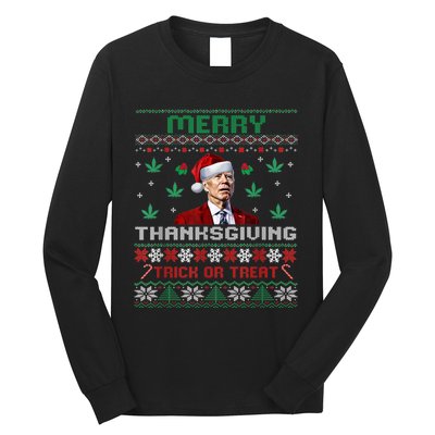 Merry Thanksgiving Funny Joe Biden Christmas Ugly Sweater Long Sleeve Shirt