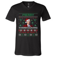 Merry Thanksgiving Funny Joe Biden Christmas Ugly Sweater V-Neck T-Shirt