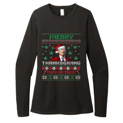 Merry Thanksgiving Funny Joe Biden Christmas Ugly Sweater Womens CVC Long Sleeve Shirt