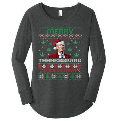 Merry Thanksgiving Funny Joe Biden Christmas Ugly Sweater Women's Perfect Tri Tunic Long Sleeve Shirt