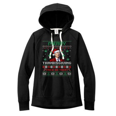 Merry Thanksgiving Funny Joe Biden Christmas Ugly Sweater Women's Fleece Hoodie