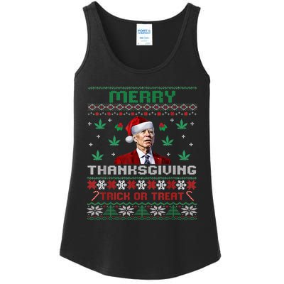 Merry Thanksgiving Funny Joe Biden Christmas Ugly Sweater Ladies Essential Tank