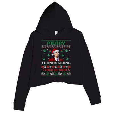 Merry Thanksgiving Funny Joe Biden Christmas Ugly Sweater Crop Fleece Hoodie