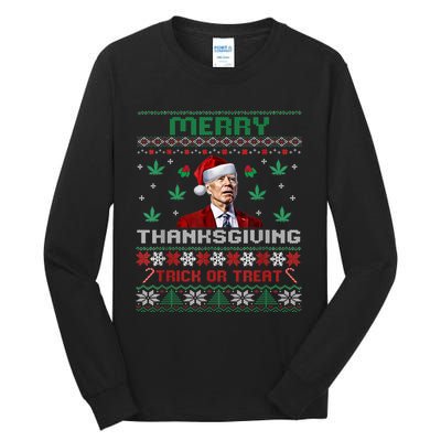 Merry Thanksgiving Funny Joe Biden Christmas Ugly Sweater Tall Long Sleeve T-Shirt