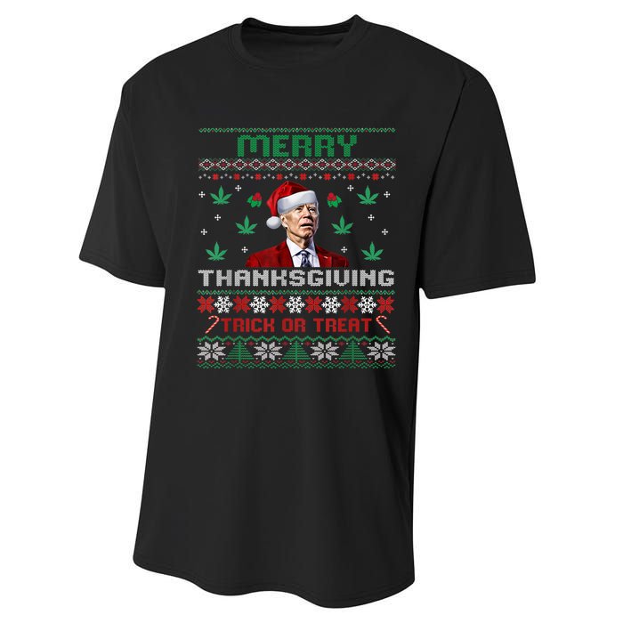 Merry Thanksgiving Funny Joe Biden Christmas Ugly Sweater Performance Sprint T-Shirt