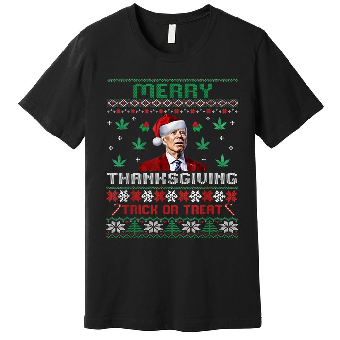 Merry Thanksgiving Funny Joe Biden Christmas Ugly Sweater Premium T-Shirt