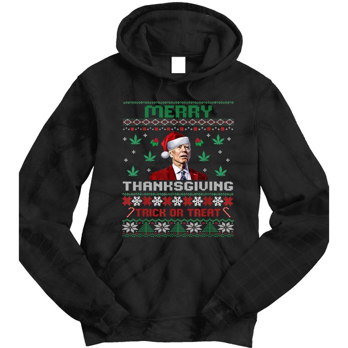 Merry Thanksgiving Funny Joe Biden Christmas Ugly Sweater Tie Dye Hoodie