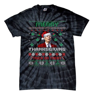 Merry Thanksgiving Funny Joe Biden Christmas Ugly Sweater Tie-Dye T-Shirt