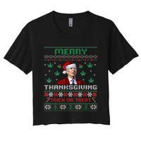 Merry Thanksgiving Funny Joe Biden Christmas Ugly Sweater Women's Crop Top Tee