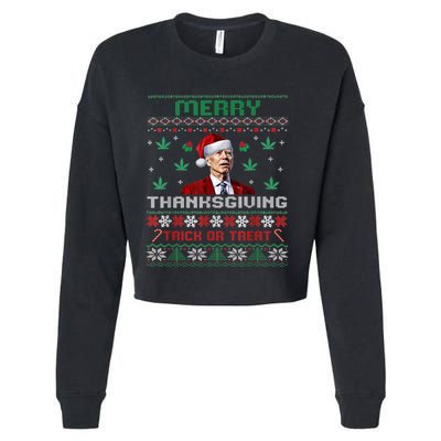 Merry Thanksgiving Funny Joe Biden Christmas Ugly Sweater Cropped Pullover Crew