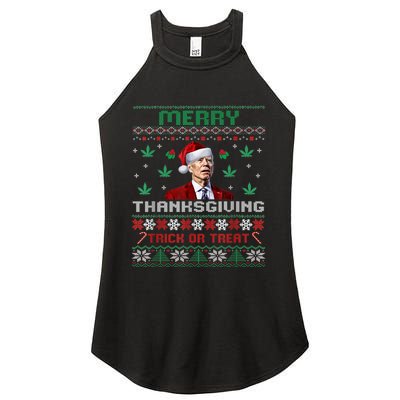 Merry Thanksgiving Funny Joe Biden Christmas Ugly Sweater Women's Perfect Tri Rocker Tank