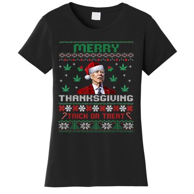 Merry Thanksgiving Funny Joe Biden Christmas Ugly Sweater Women's T-Shirt