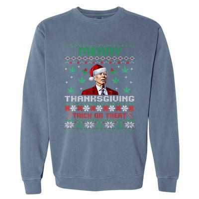 Merry Thanksgiving Funny Joe Biden Christmas Ugly Sweater Garment-Dyed Sweatshirt